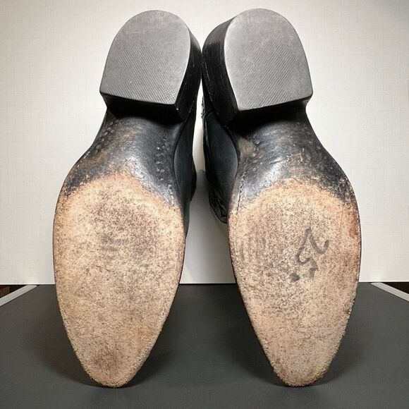 Mens LUCCHESE Black Leather Handmade Western Cowboy Boots / Size 10 Narrow - Picture 7 of 8